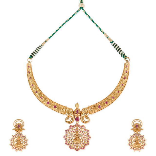 Tanishq 18KT Lakshmi 3-in-1 Hasli Necklace Set for Women 2