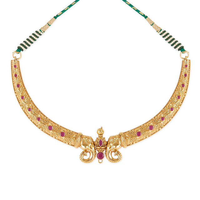 Tanishq 18KT Lakshmi 3-in-1 Hasli Necklace Set for Women 5