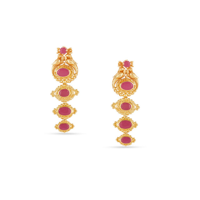 Tanishq 18KT Gold Ruby Peacock Motif Necklace Set for Women 4