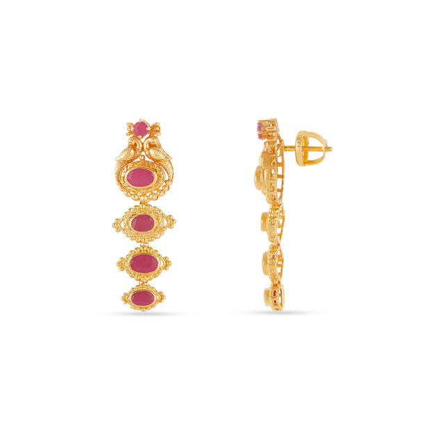 Tanishq 18KT Gold Ruby Peacock Motif Necklace Set for Women 5