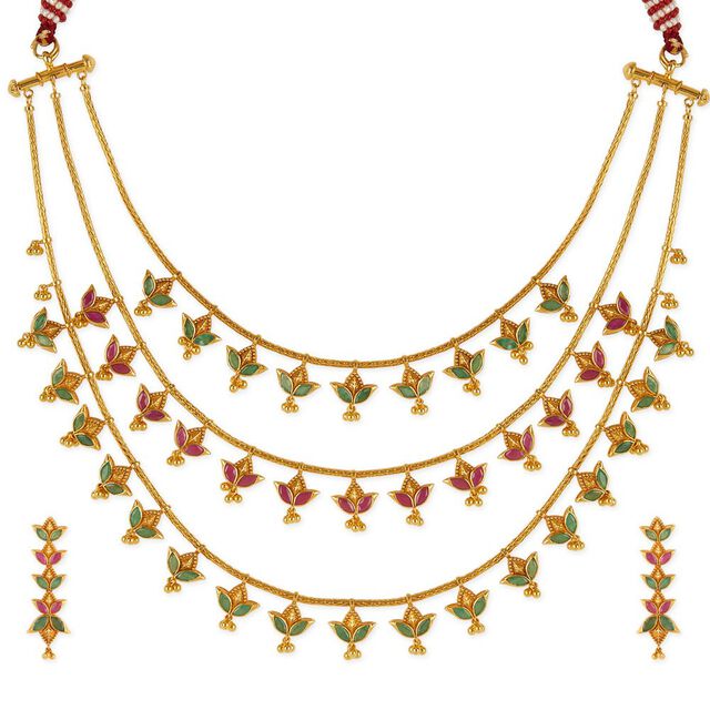 Tanishq 18KT The Breeze of Spring Multi-layer 3-in-1 Necklace Set for Women 
