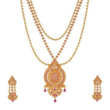 Tanishq 18KT Ruby Heritage Multilayer Haaram & Earrings Set for Women