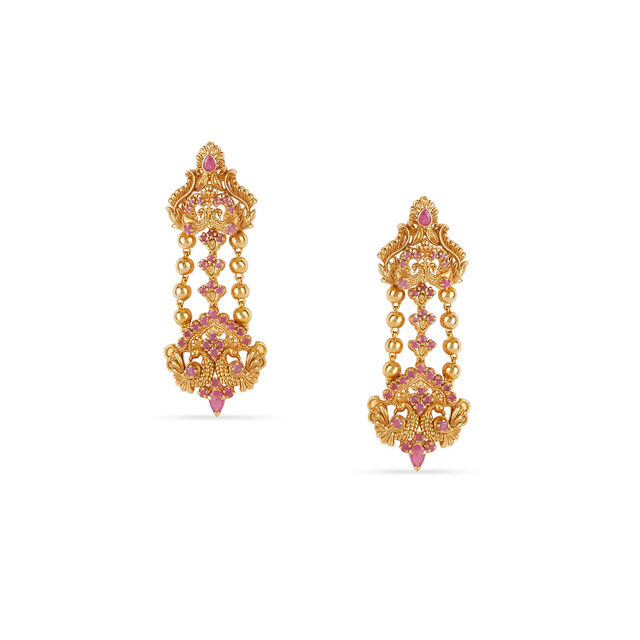 Tanishq 18KT Ruby Heritage Multilayer Haaram & Earrings Set for Women 3