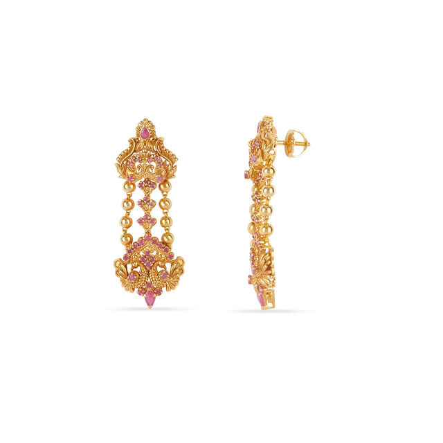 Tanishq 18KT Ruby Heritage Multilayer Haaram & Earrings Set for Women 4