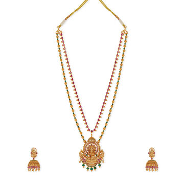 Tanishq 18KT Portrait of Divinity Ruby & Emerald Lakshmi Haram Set for Women
