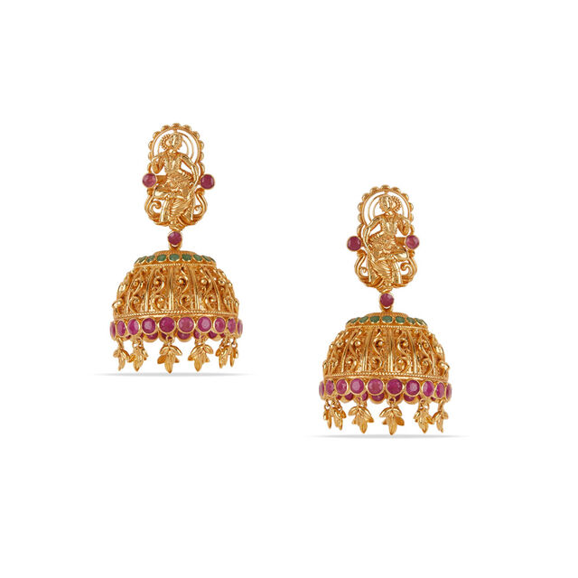 Tanishq 18KT Portrait of Divinity Ruby & Emerald Lakshmi Haram Set for Women 4