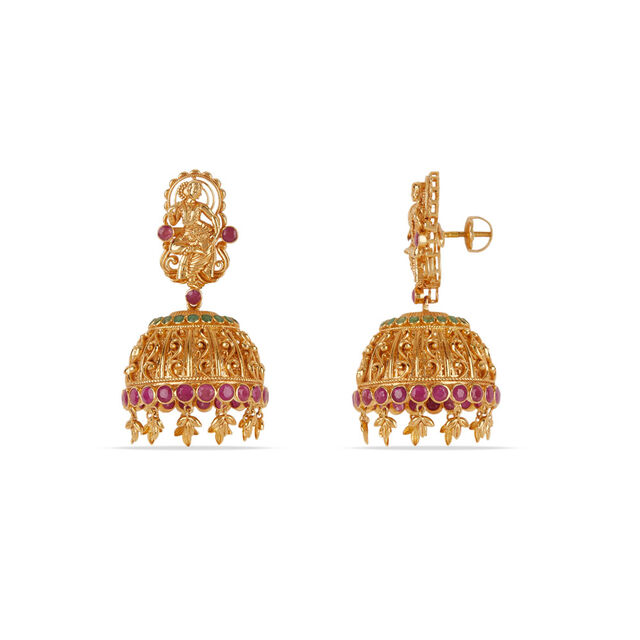 Tanishq 18KT Portrait of Divinity Ruby & Emerald Lakshmi Haram Set for Women 5