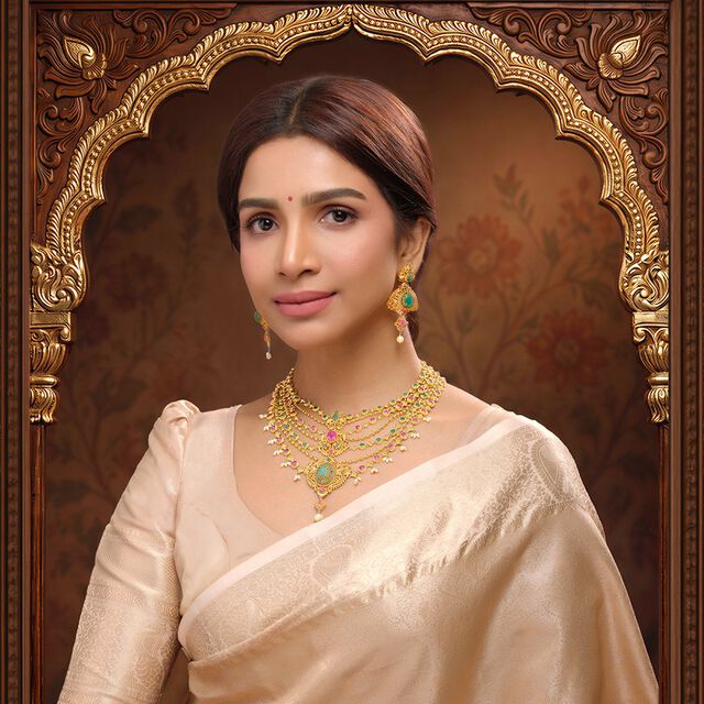 Tanishq 18KT Tiers of Spring Ruby & Emerald Multi-layered Necklace Set for Women 3
