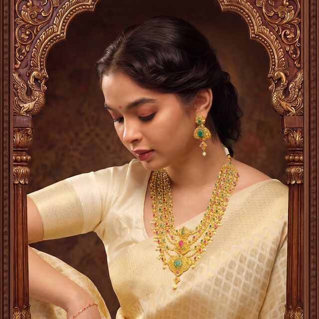 Tanishq 18KT Tiers of Spring Ruby & Emerald Multi-layered Necklace Set for Women 2