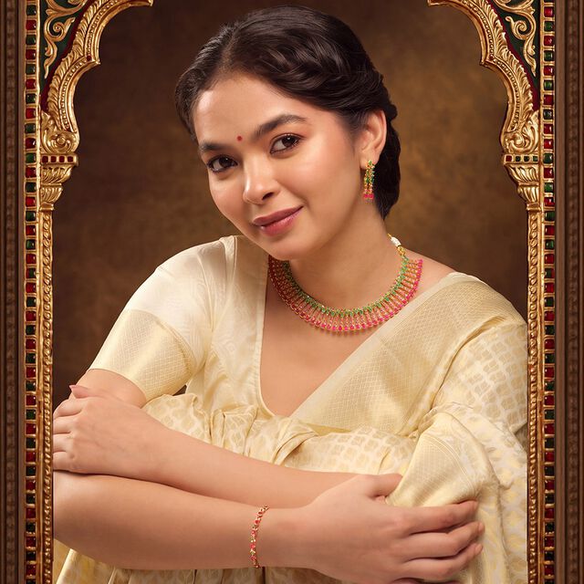 Tanishq 18KT Ruby & Emerald Spokes Necklace Set for Women 2