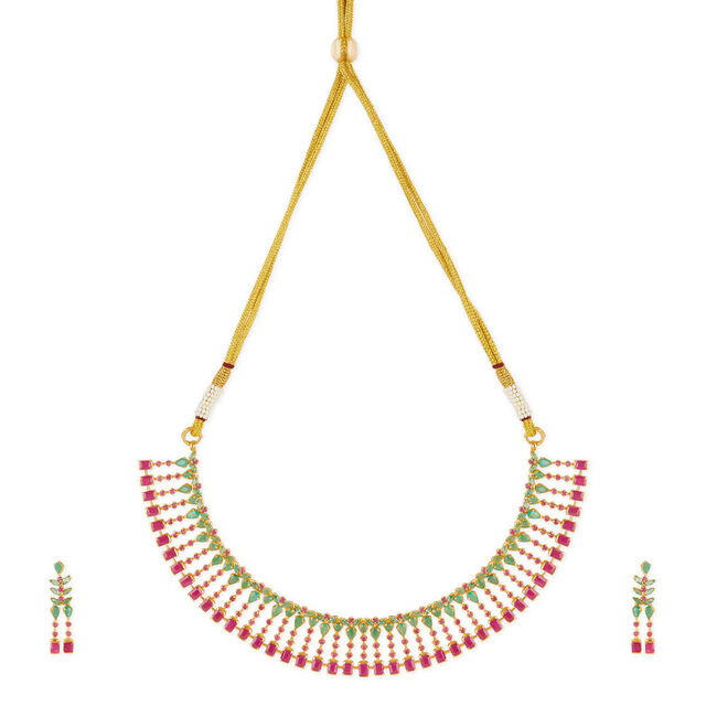 Tanishq 18KT Ruby & Emerald Spokes Necklace Set for Women 3