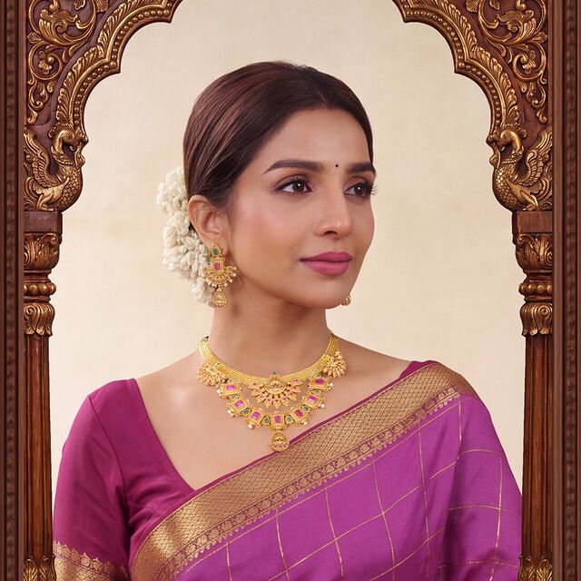 Tanishq 18KT Grand Ruby & Emerald Statement Necklace Set for Women 2