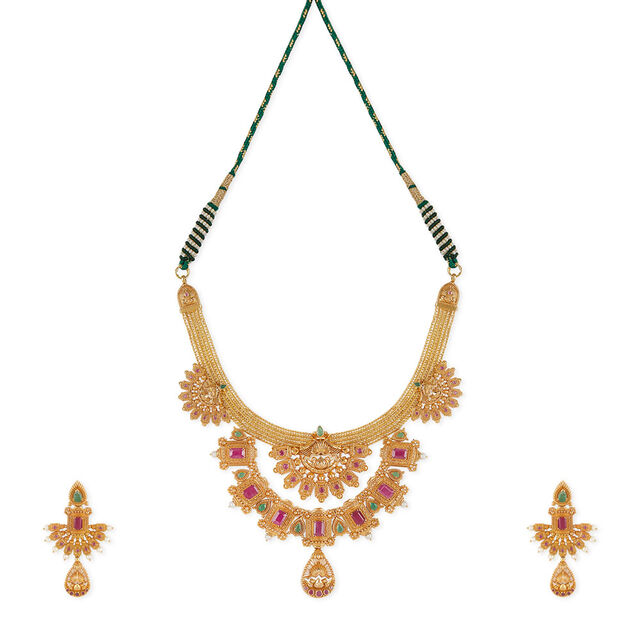Tanishq 18KT Grand Ruby & Emerald Statement Necklace Set for Women 2