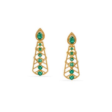 Tanishq 18KT Gold Tiers of Emeralds Drop Earrings for Women