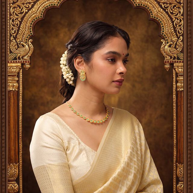 Tanishq 18KT Perched Elegance Peacock Drop Earrings for Women 2
