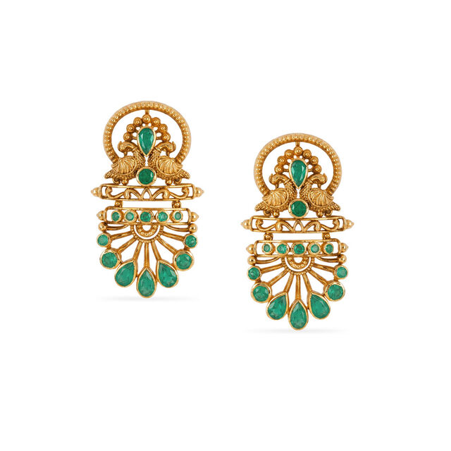 Tanishq 18KT Perched Elegance Peacock Drop Earrings for Women 