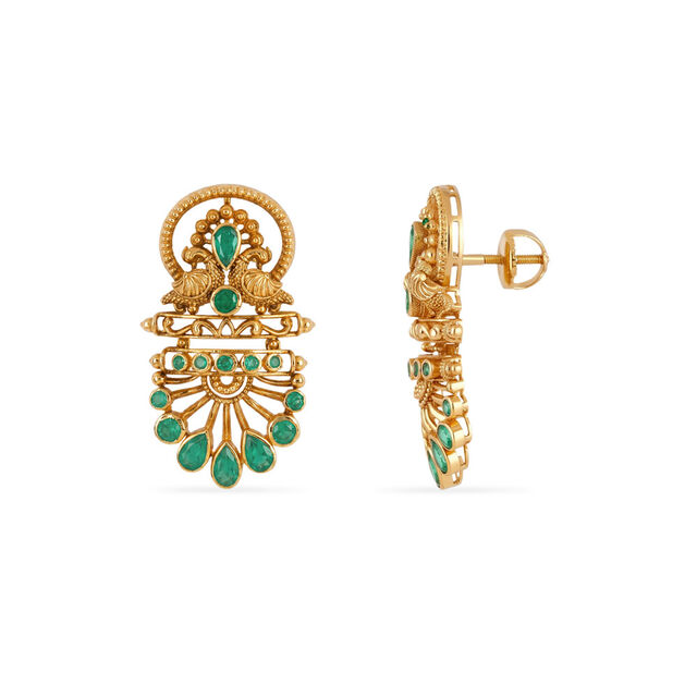 Tanishq 18KT Perched Elegance Peacock Drop Earrings for Women 2