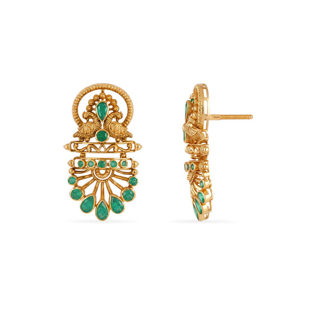 Tanishq 18KT Perched Elegance Peacock Drop Earrings for Women 4