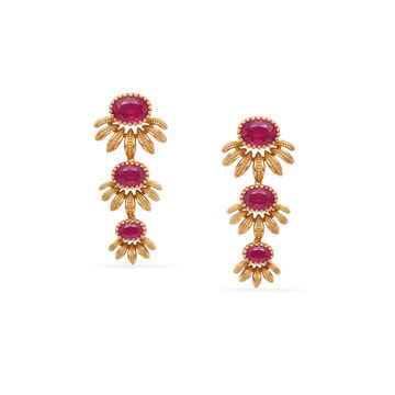 Tanishq 18KT Petaled Ruby Drop Earrings for Women