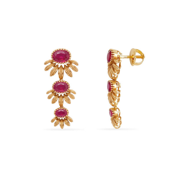 Tanishq 18KT Petaled Ruby Drop Earrings for Women 2