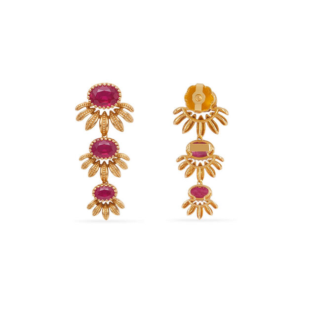 Tanishq 18KT Petaled Ruby Drop Earrings for Women 3