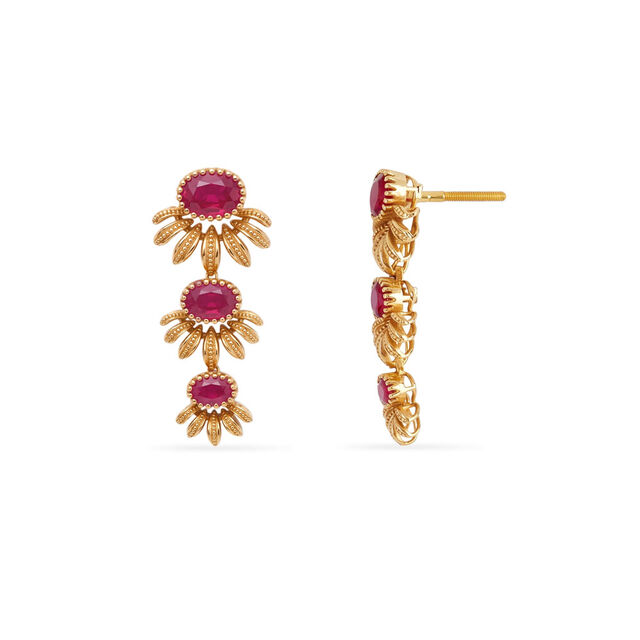 Tanishq 18KT Petaled Ruby Drop Earrings for Women 4