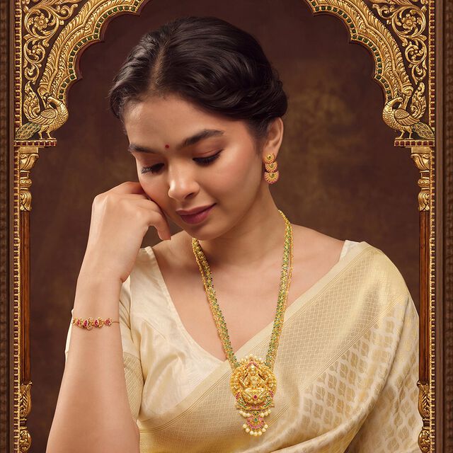 Tanishq 18KT Ruby & Emerald Lakshmi Haram for Women 2