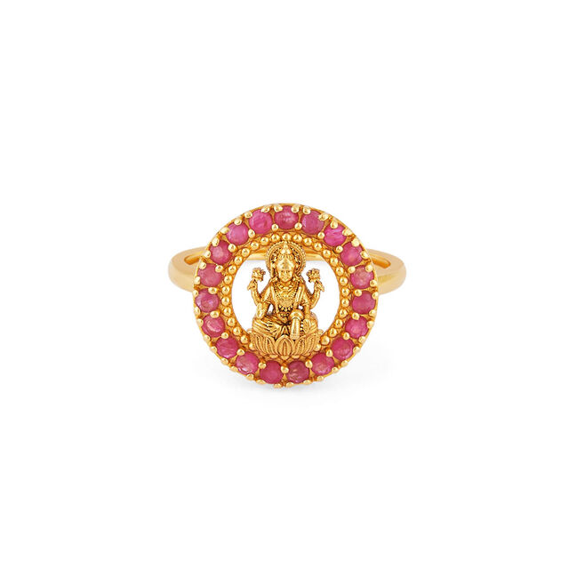 Tanishq 18KT Graceful Lakshmi Ruby Finger Ring for Women 