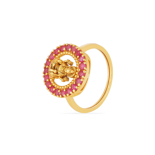 Tanishq 18KT Graceful Lakshmi Ruby Finger Ring for Women 2