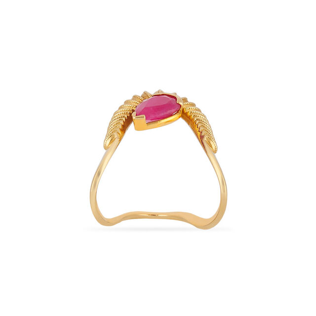 Tanishq 18KT Petaled Elegance Ruby Vanki Ring for Women 