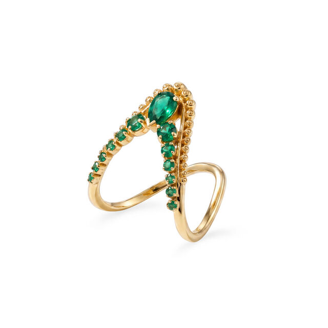 Tanishq 18KT Vivid Emerald Vanki Finger Ring for Women