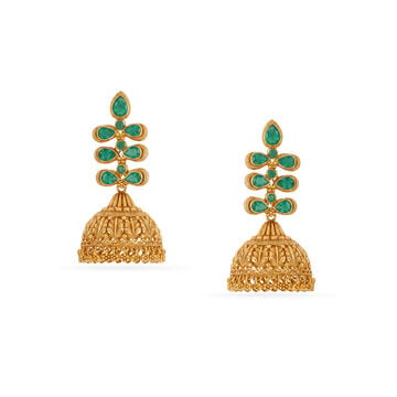 Tanishq 18KT Emerald Lattice Jhumkas for Women