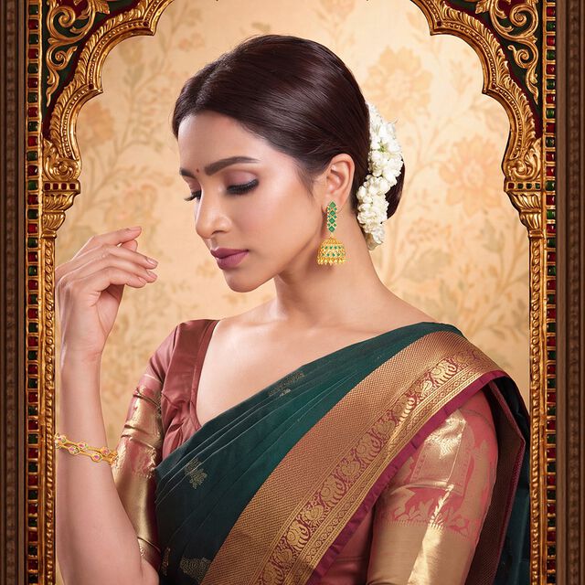 Tanishq 18KT Princess-cut Emerald Jhumkas for Women