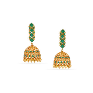 Tanishq 18KT Princess-cut Emerald Jhumkas for Women