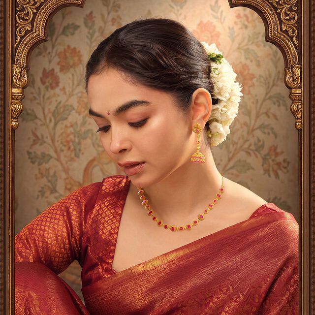 Tanishq 18KT Perched Ruby Peacock Earrings for Women 2