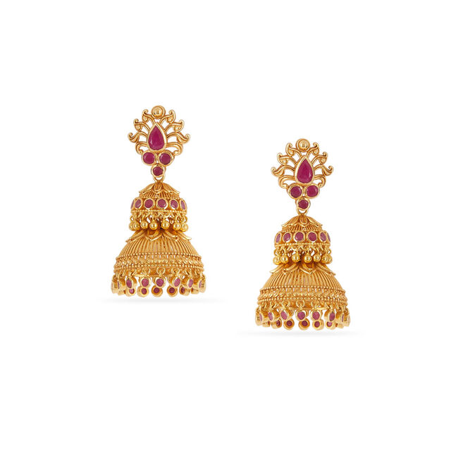 Tanishq 18KT Ruby Cascading Jhumkas for Women 