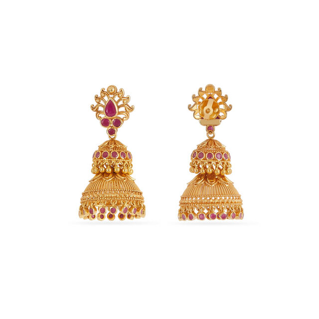 Tanishq 18KT Ruby Cascading Jhumkas for Women 3