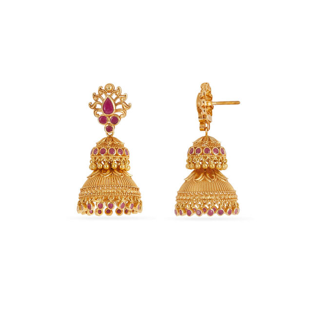 Tanishq 18KT Ruby Cascading Jhumkas for Women 4