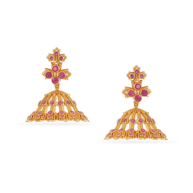 Tanishq 18KT Blooming Petal Jhumkas for Women 