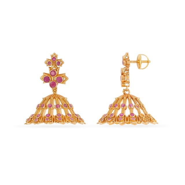 Tanishq 18KT Blooming Petal Jhumkas for Women 2