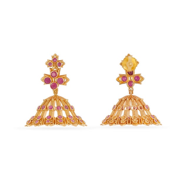 Tanishq 18KT Blooming Petal Jhumkas for Women 3