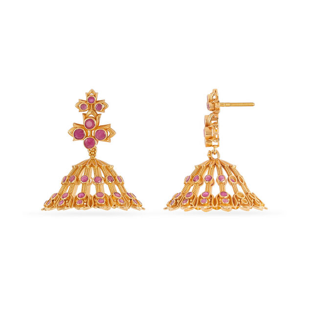 Tanishq 18KT Blooming Petal Jhumkas for Women 4