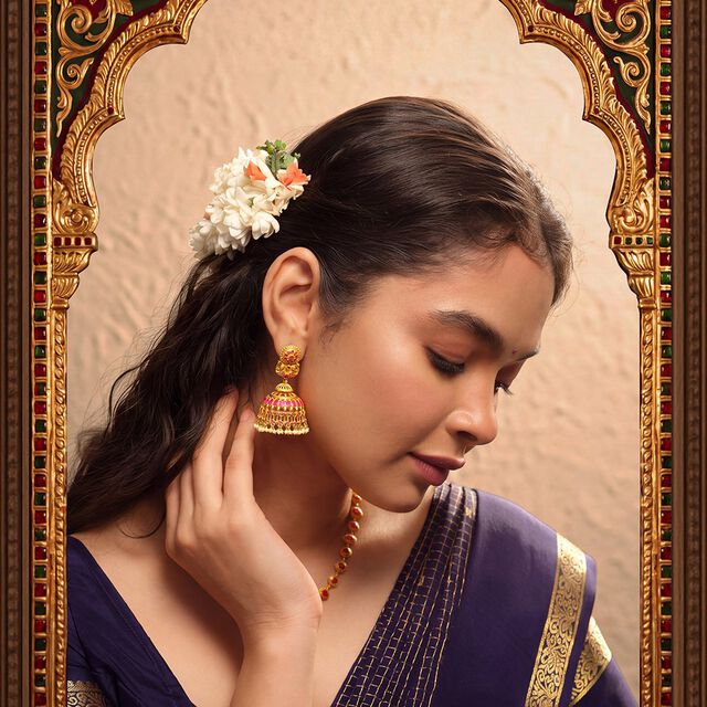 Tanishq 18KT Regal Peacock Jhumka Earrings for Women 2