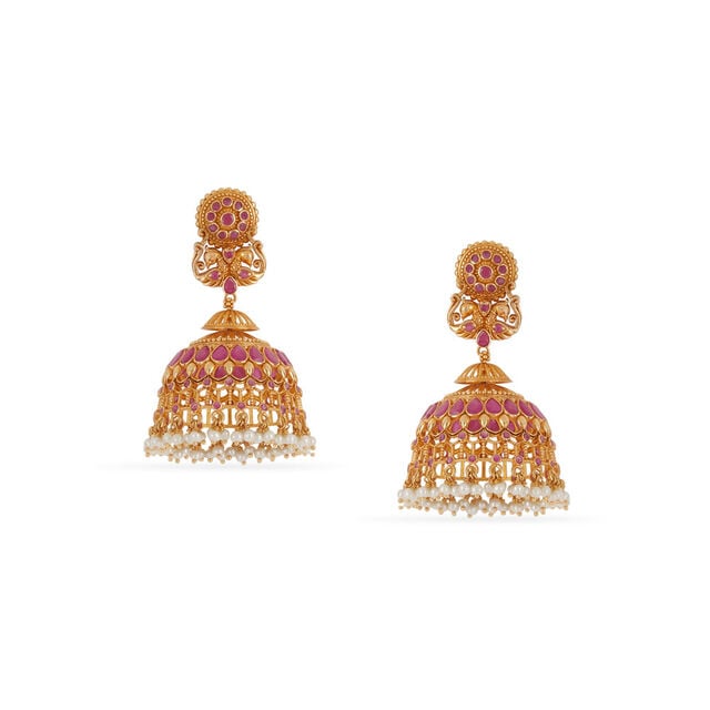 Tanishq 18KT Regal Peacock Jhumka Earrings for Women 