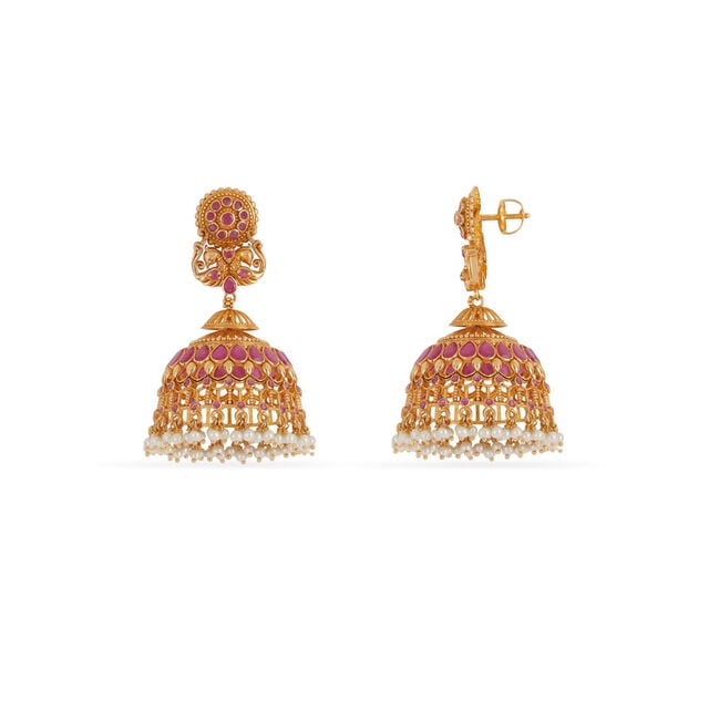 Tanishq 18KT Regal Peacock Jhumka Earrings for Women 2