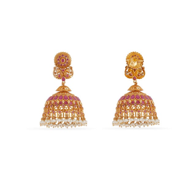 Tanishq 18KT Regal Peacock Jhumka Earrings for Women 3