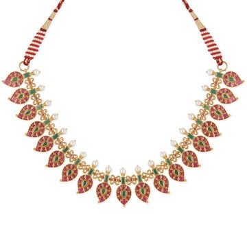Tanishq 18KT Ruby & Emerald Mango Motif Necklace Set for Women