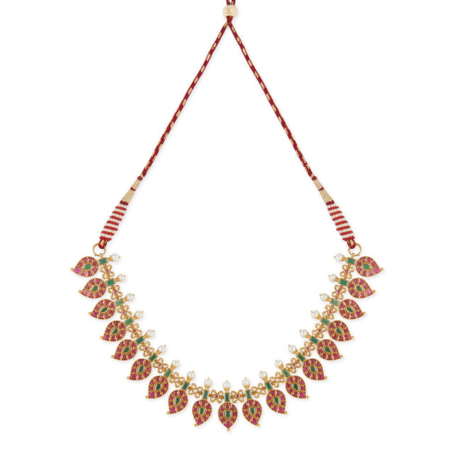 Tanishq 18KT Ruby & Emerald Mango Motif Necklace Set for Women 3