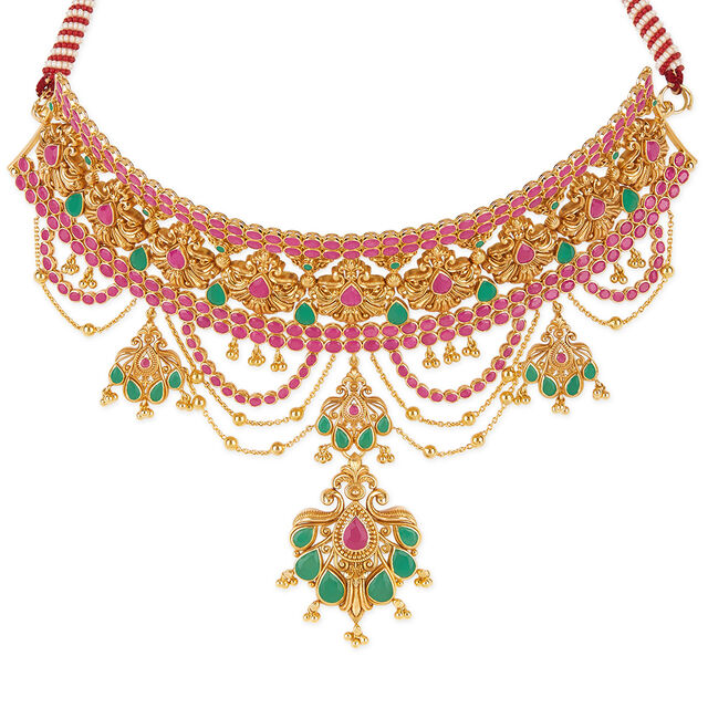 Tanishq 18KT Gold Ruby & Emerald 3-in-1 Choker Necklace for Women 