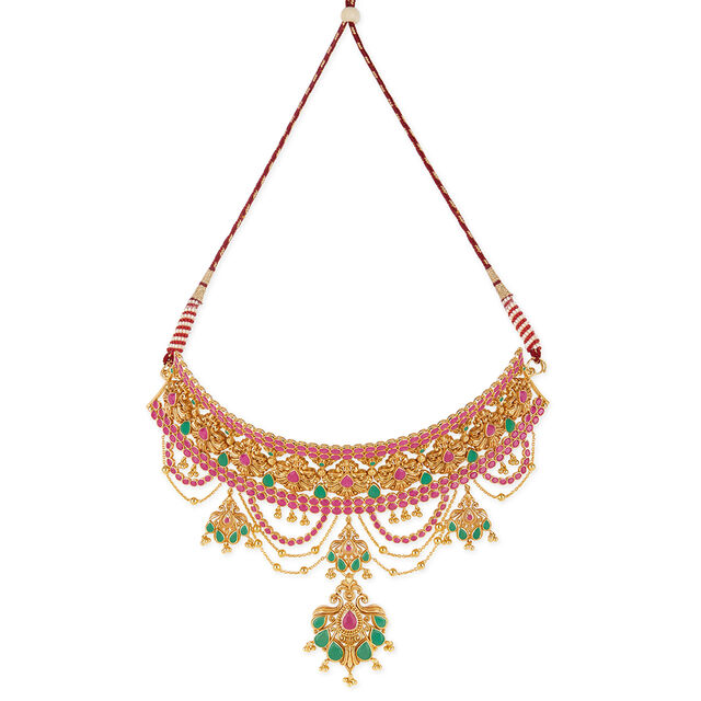 Tanishq 18KT Gold Ruby & Emerald 3-in-1 Choker Necklace for Women 2